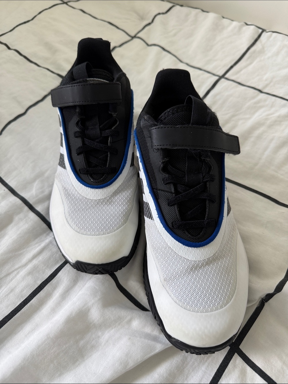 adidas Kids White, Black & Blue Velcro Sneakers